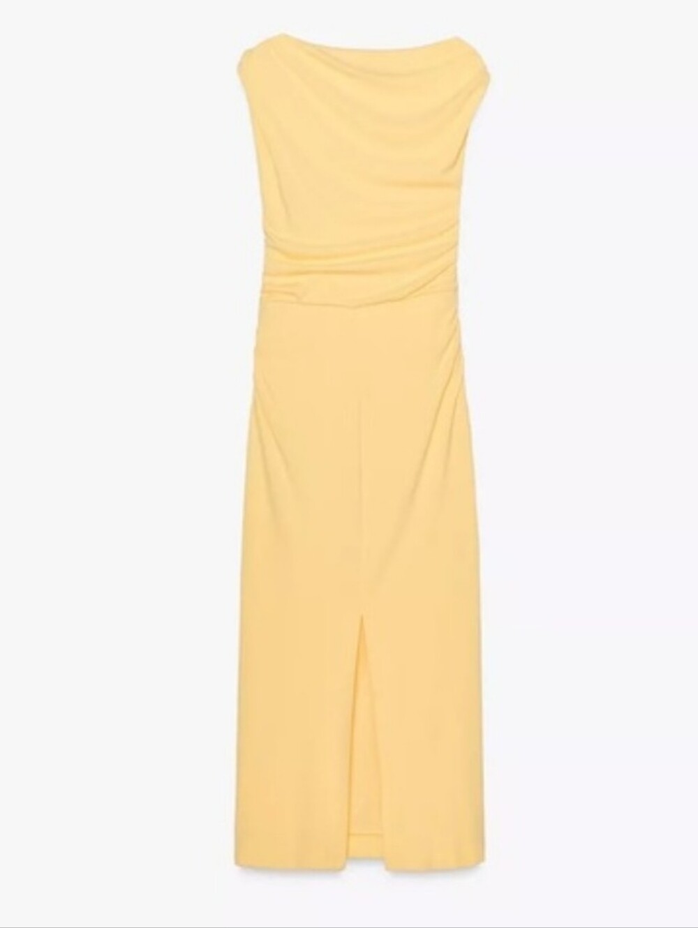 Butter Yellow Draped One-Shoulder Maxi Fitted Bodycon Dress - Picture 7 of 9